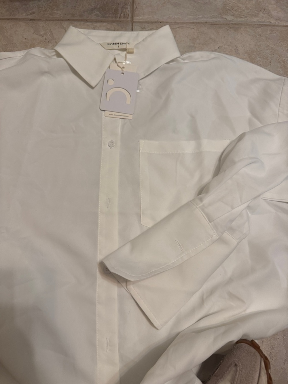 Commense Cream Button-Up Shirt with Pocket